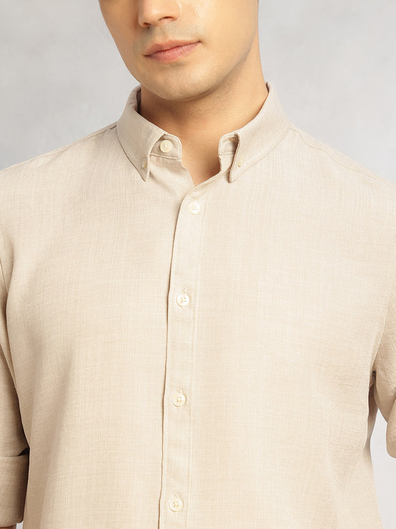 Thomas Scott Men Fawn Slim Fit Long Sleeves Button-Down Collar Polyester Casual Shirt