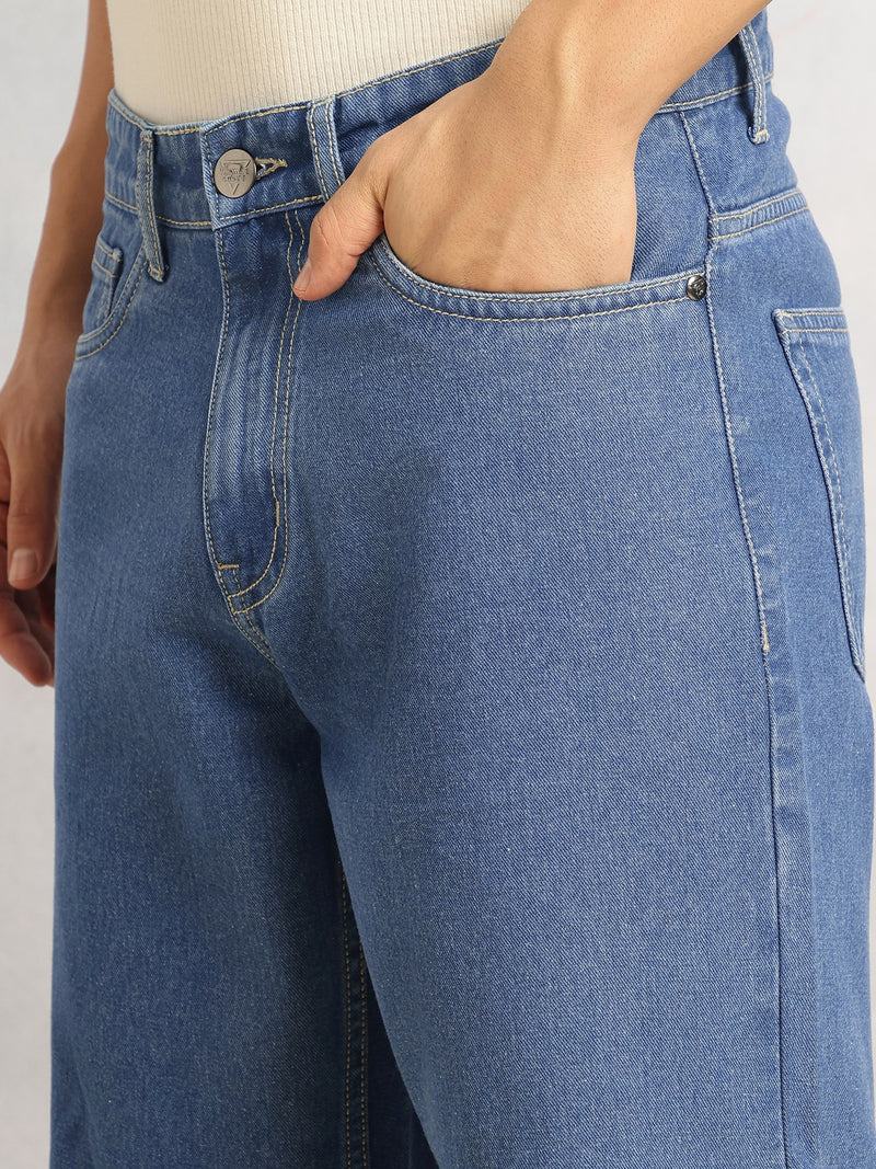 Thomas Scott Men Mid Blue Mid-Rise Baggy Fit No Fade Highly Distressed 100% Cotton Non Stretchable Jeans