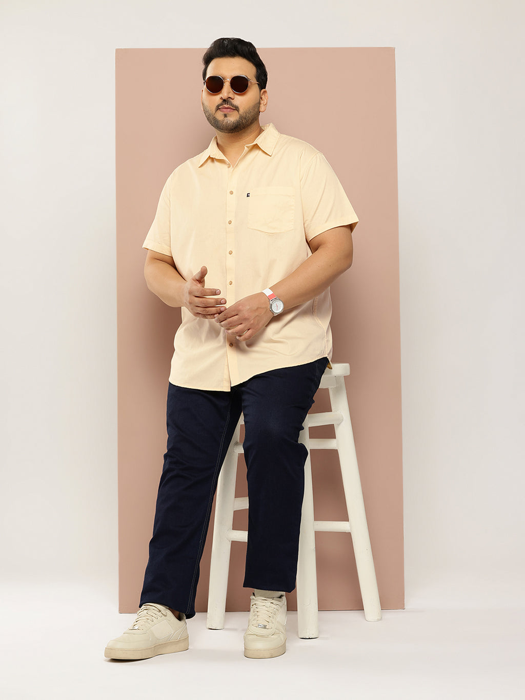 Thomas Scott Men Lemon Plus Size Regular Fit Short Sleeves Spread Collar 100% Cotton Casual Shirt