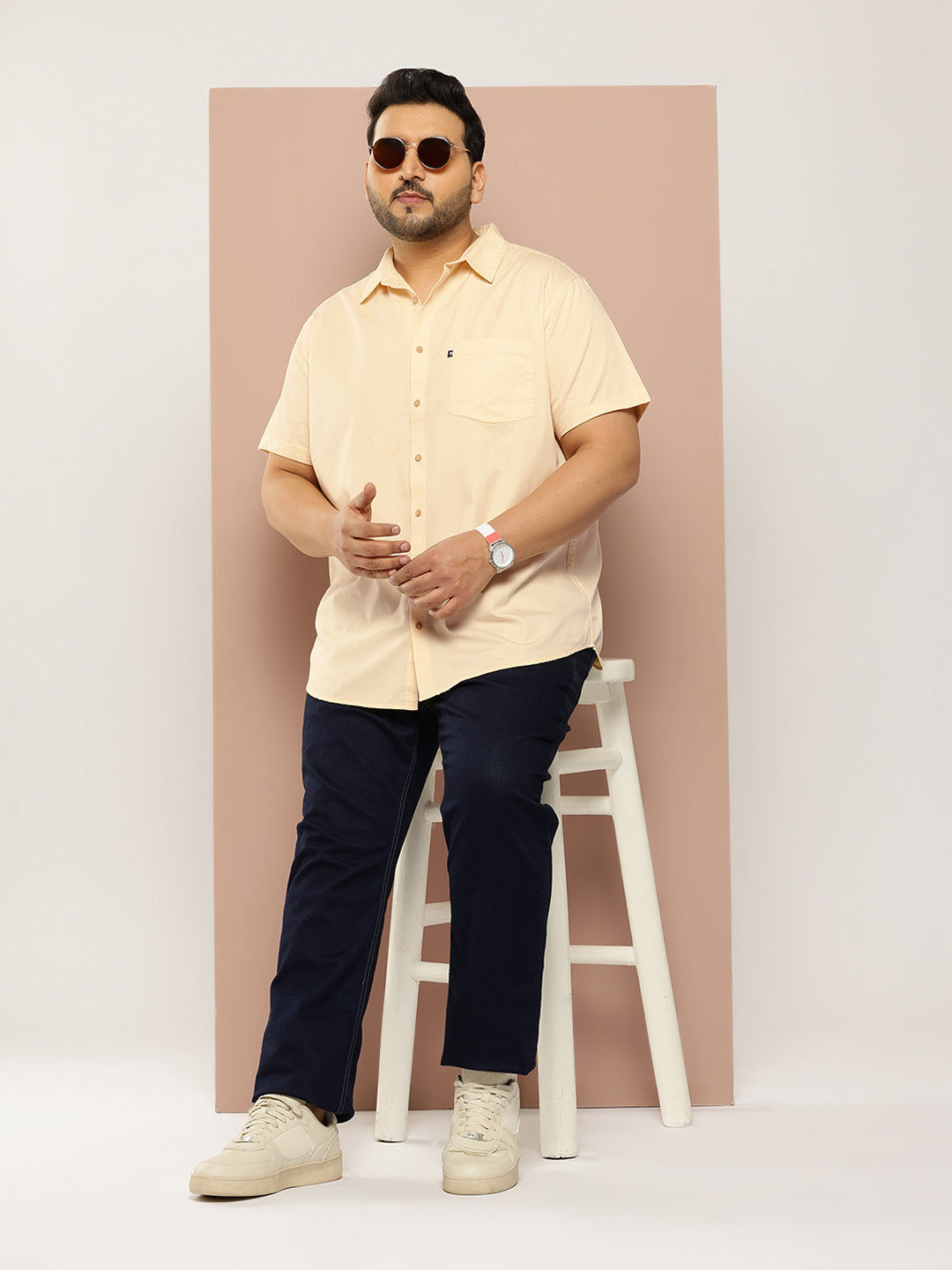 Thomas Scott Men Lemon Plus Size Regular Fit Short Sleeves Spread Collar 100% Cotton Casual Shirt