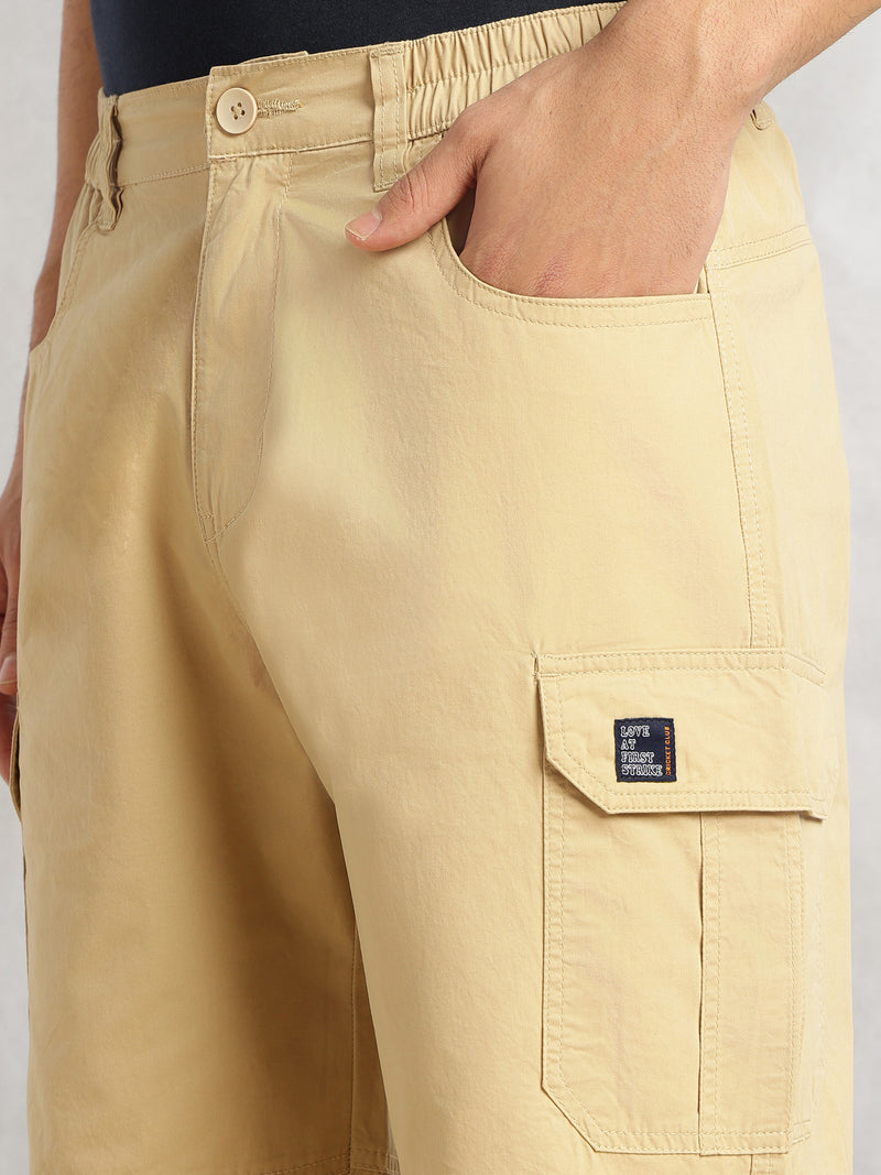 Thomas Scott Men Beige Cricket Club Collection Mid-Rise 100% Cotton Loose Fit Solid Woven Cargo Trouser