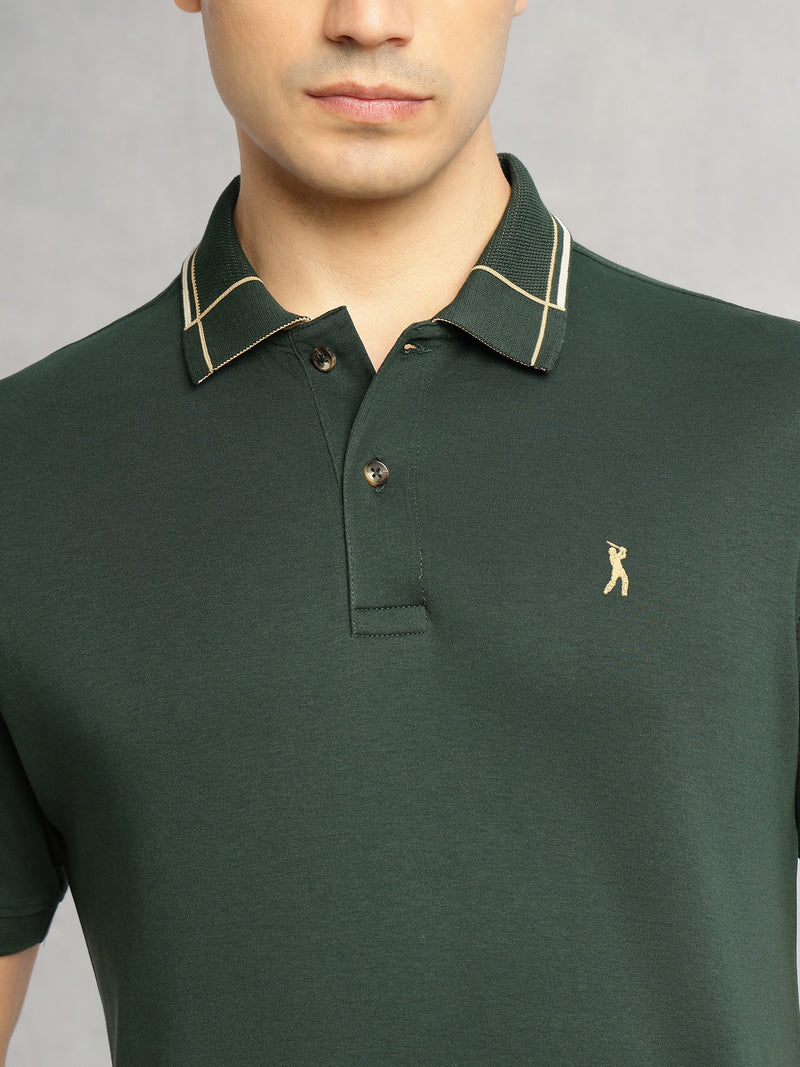 Thomas Scott Men Green Cricket Club Collection Regular Fit Short Sleeve 100% Cotton Knitted Polo Collar T-Shirt