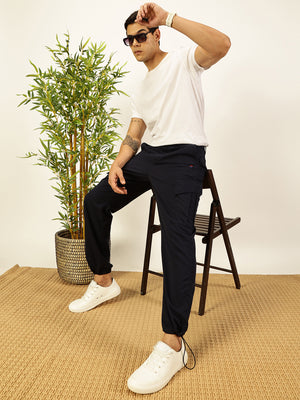 Thomas Scott Men Navy Regular Fit Mid-Rise Cotton Woven Parachute Cargo Trouser