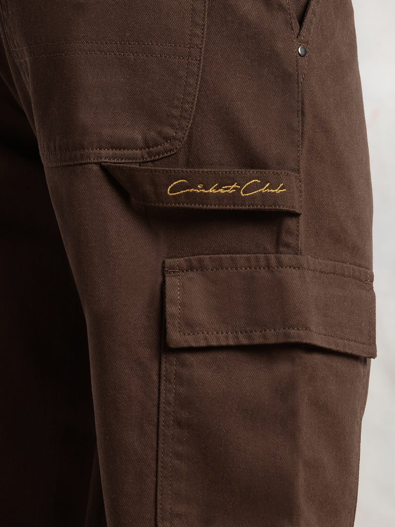 Thomas Scott Men Brown Cricket Club Collection Straight Fit Mid-Rise 100% Cotton Woven Cargo Trouser
