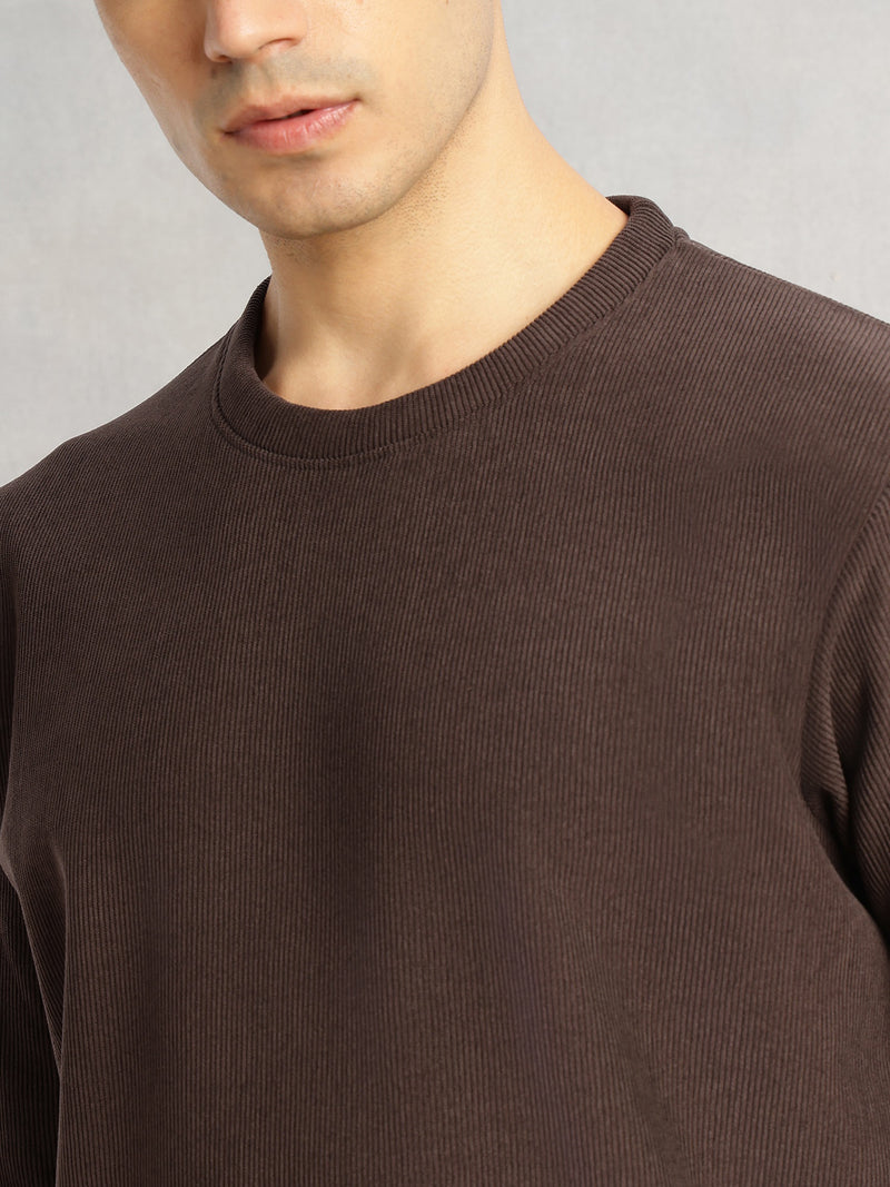 Thomas Scott Men Brown Regular Fit Long Sleeves Round Neck Solid Polyester Pullover Sweatshirt