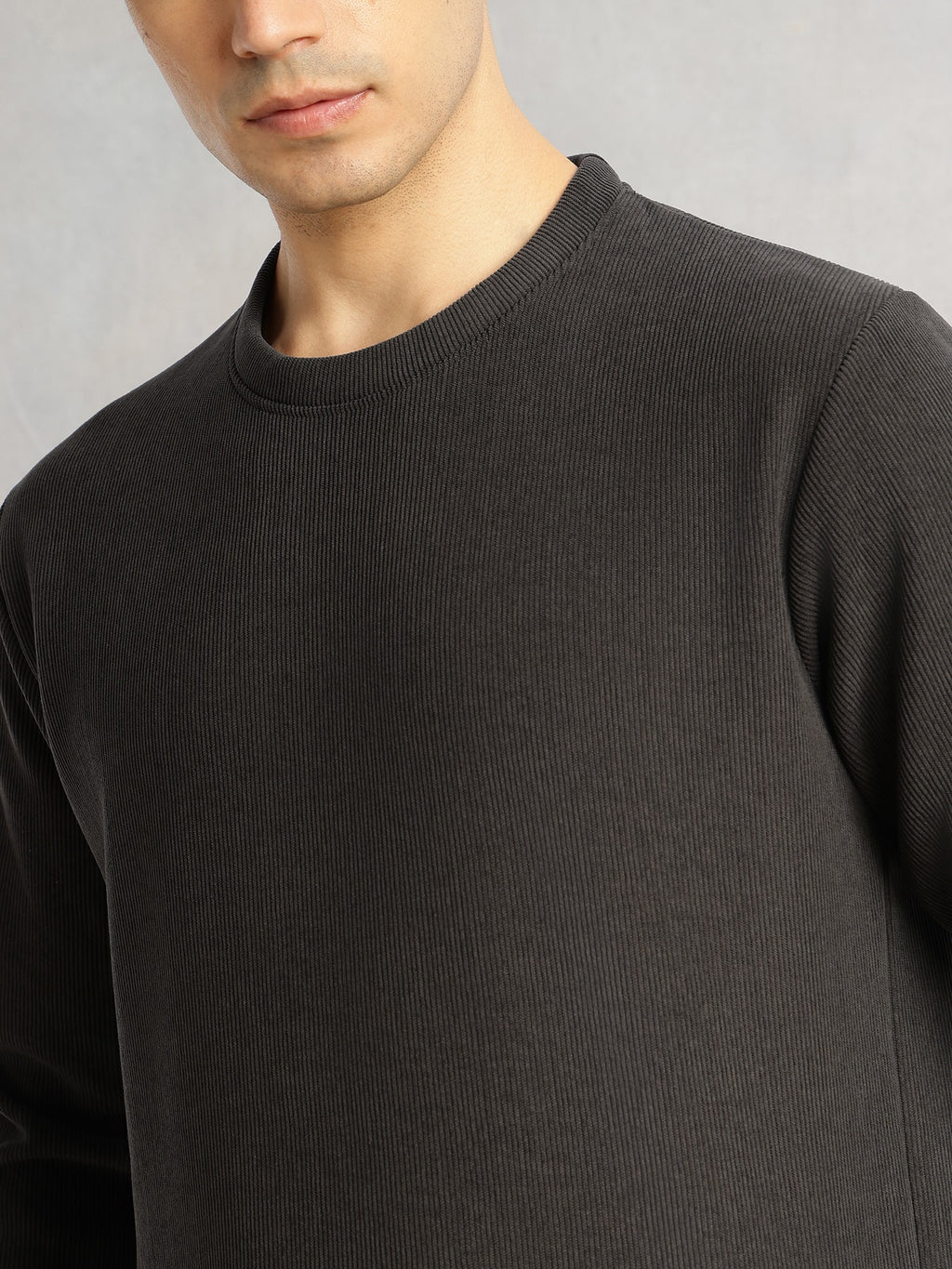 Thomas Scott Men Grey Regular Fit Long Sleeves Round Neck Solid Polyester Pullover Sweatshirt