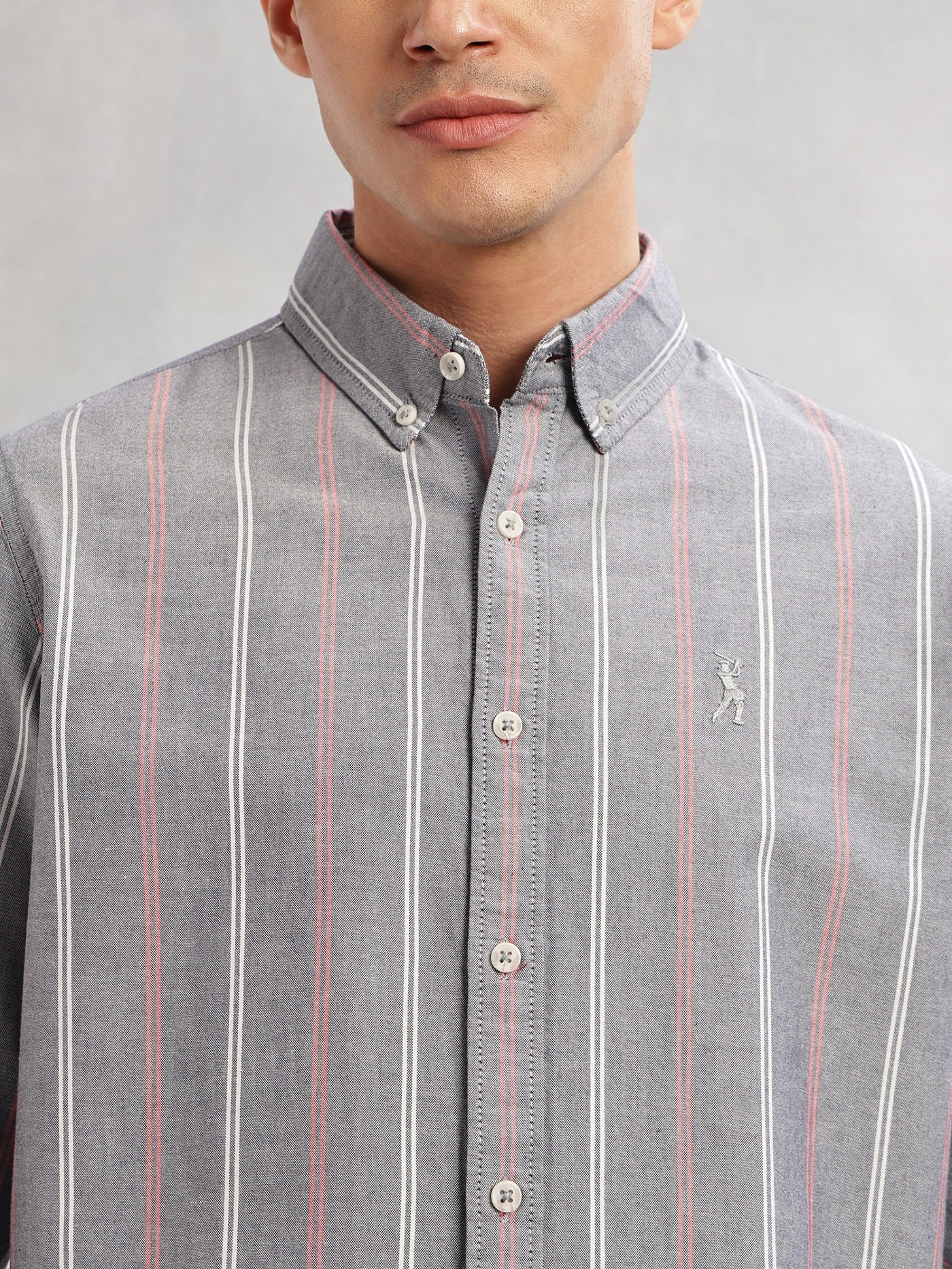 Thomas Scott Men Navy Cricket Club Collection Slim Fit Long Sleeves Button Down Collar Vertical Stripes Oxford Casual Shirt