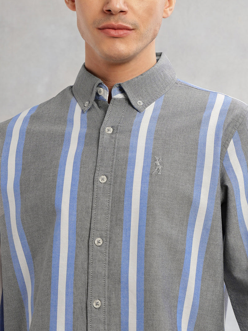 Thomas Scott Men Black Cricket Club Collection Slim Fit Long Sleeves Vertical Stripes Button Down Collar Oxford Casual | Shirt