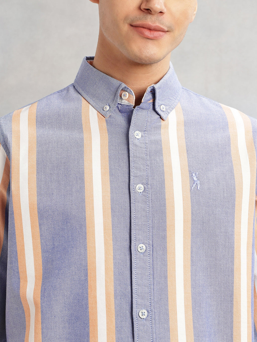 Thomas Scott Men Blue Cricket Club Collection Slim Fit Long Sleeves Vertical Stripes Button Down Collar Oxford Casual | Shirt