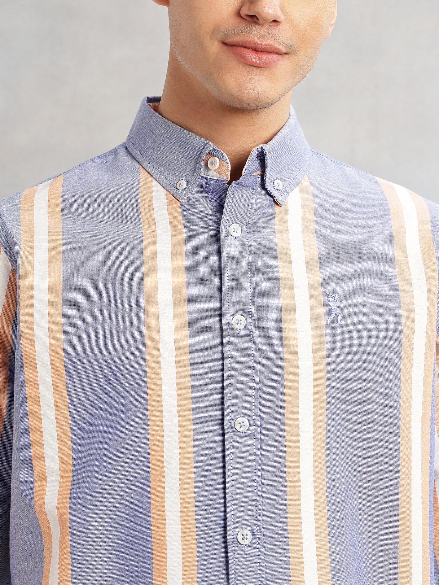 Thomas Scott Men Blue Cricket Club Collection Slim Fit Long Sleeves Vertical Stripes Button Down Collar Oxford Casual | Shirt