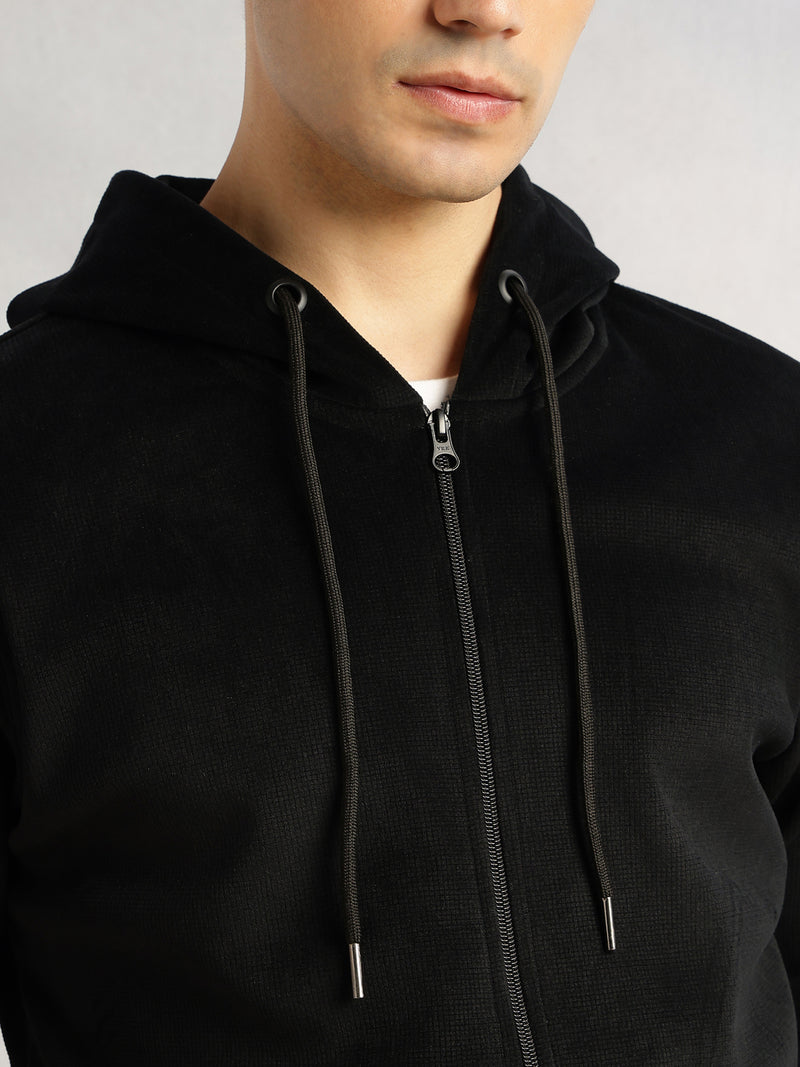 Thomas Scott Men Black Regular Fit Long Sleeves Kangaroo Pocket Polyester Hoodie Sweatshirt