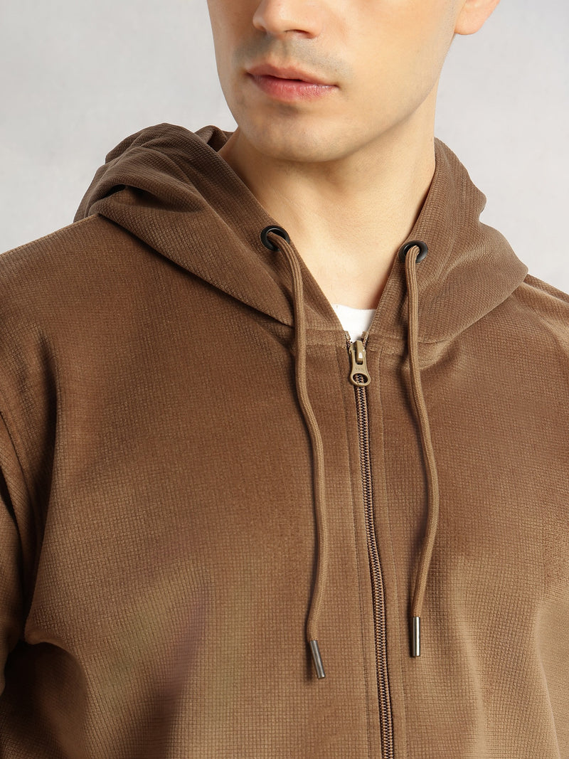 Thomas Scott Men Brown Regular Fit Long Sleeves Kangaroo Pocket Polyester Hoodie Sweatshirt