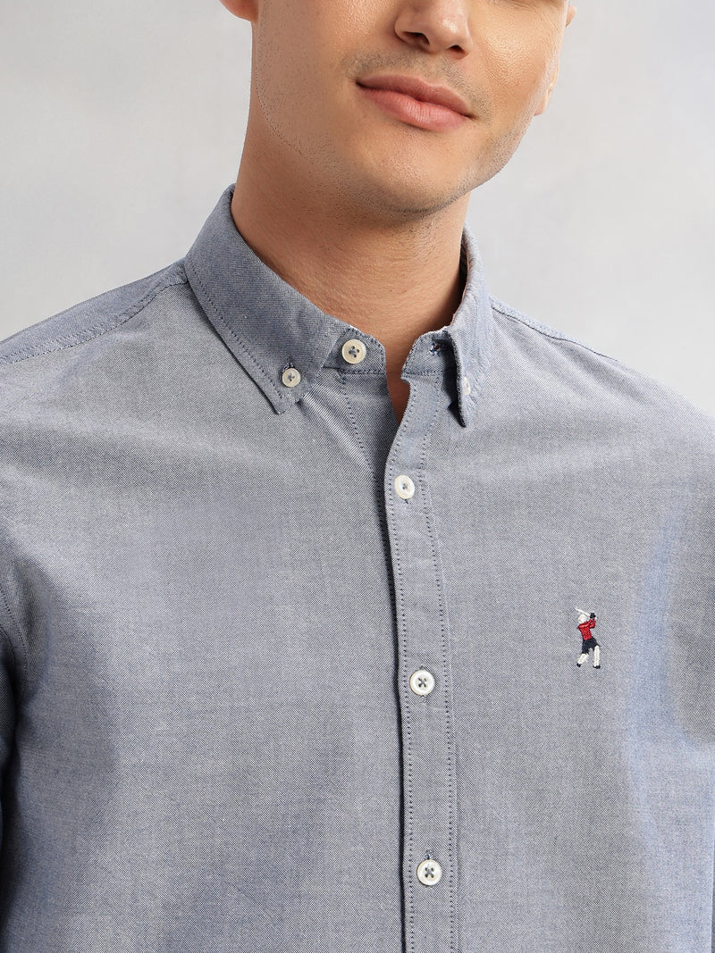 Thomas Scott Men Navy Cricket Club Collection Slim Fit Long Sleeves Button-Down Collar Solid Casual Shirt