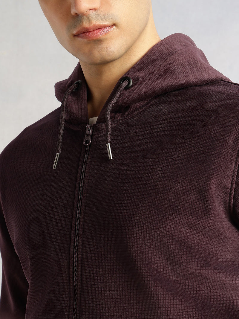 Thomas Scott Men Burgundy Regular Fit Long Sleeves Kangaroo Pocket Polyester Hoodie Sweatshirt