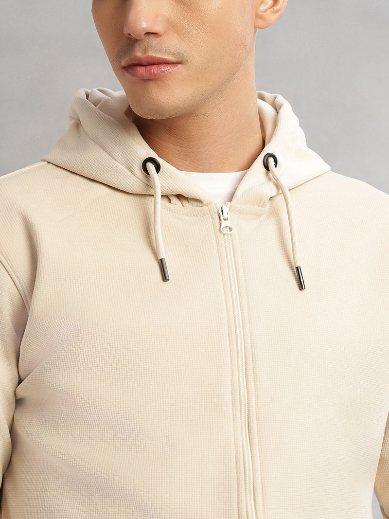 Thomas Scott Men Cream Regular Fit Long Sleeves Kangaroo Pocket Polyester Hoodie Sweatshirt