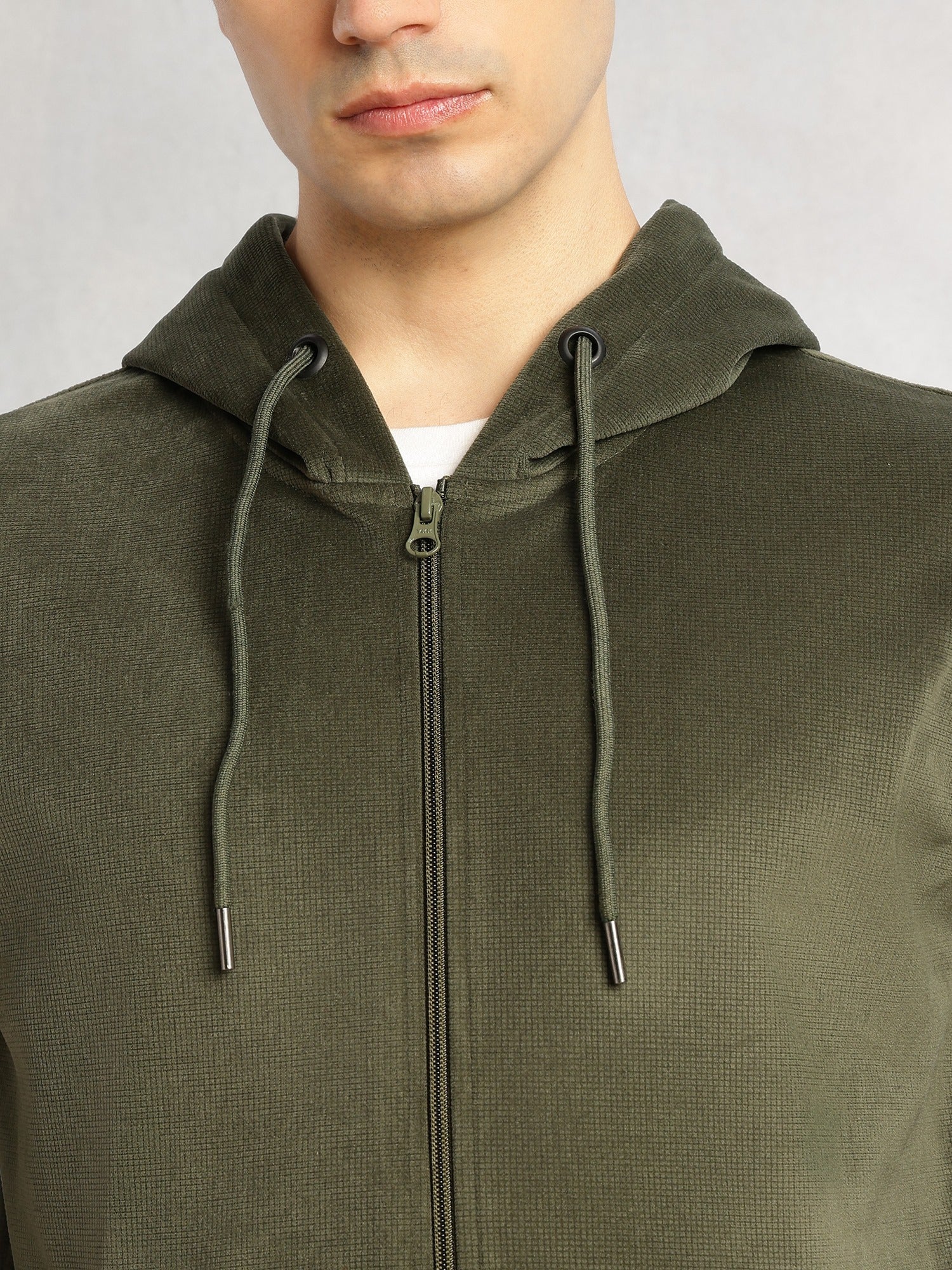 Thomas Scott Men Olive Regular Fit Long Sleeves Kangaroo Pocket Polyester Hoodie Sweatshirt