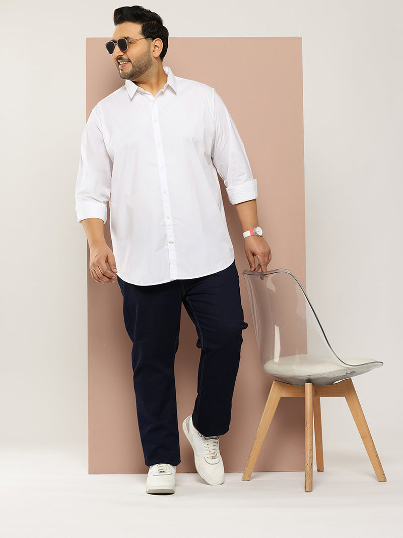 Thomas Scott Men White Plus Size Regular Fit Long Sleeves Spread Collar Solid Casual Shirt
