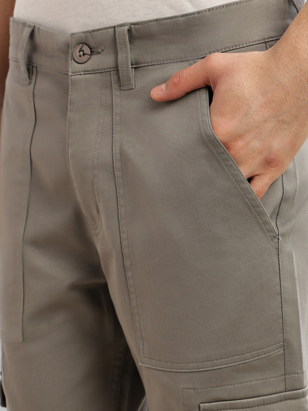 Thomas Scott Men Grey Cricket Club Collection Relaxed Fit Cotton Solid Woven Cargo Trouser