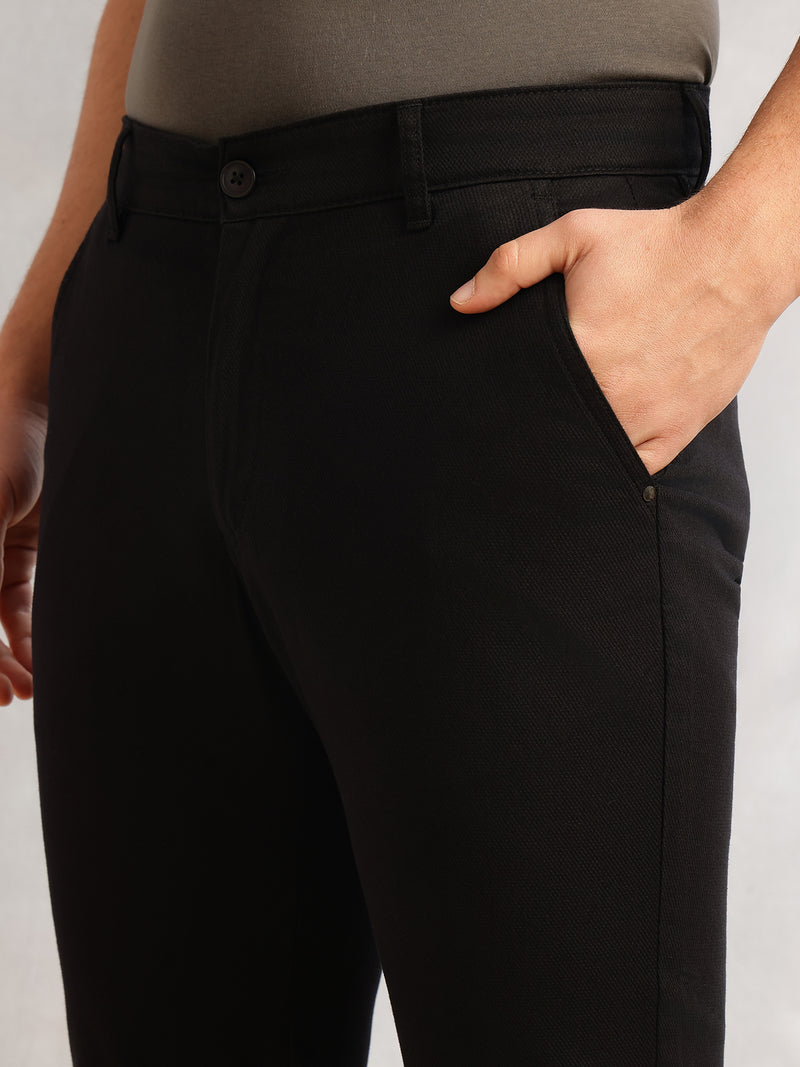 Thomas Scott Men Black Cricket Club Collection Regular Fit Mid-Rise Solid 4 Pockets Woven Chinos Trouser