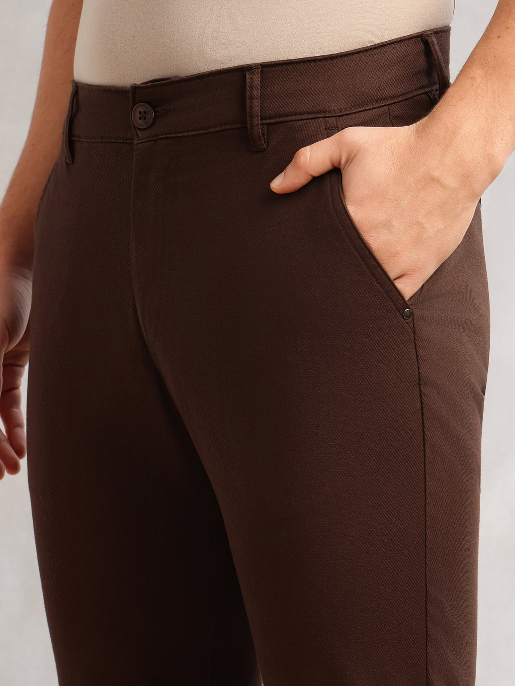 Thomas Scott Men Brown Cricket Club Collection Regular Fit Mid-Rise Solid 4 Pockets Woven Chinos Trouser