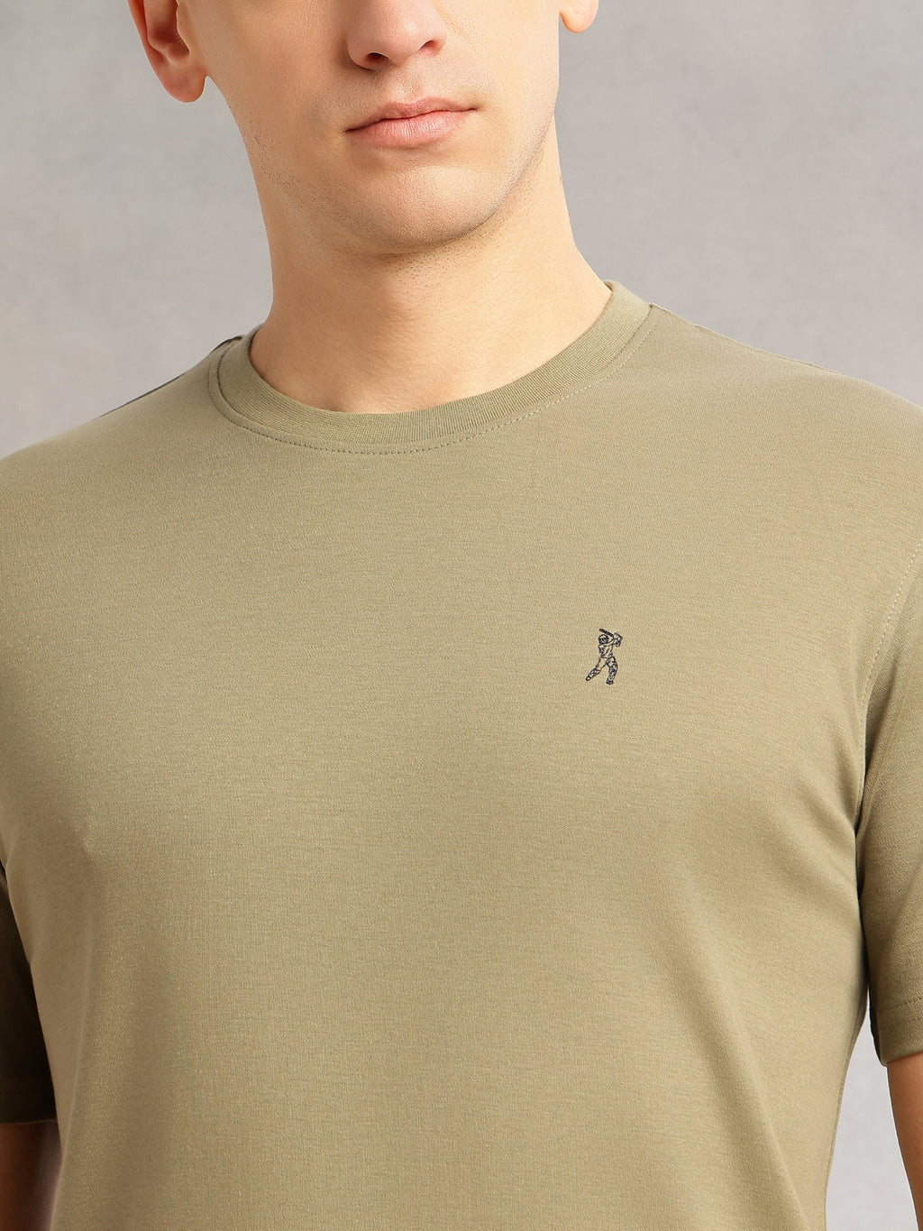 Thomas Scott Men Olive Cricket Club Collection Regular Fit Short Sleeves Round Neck Solid 100% Cotton Knitted Tshirt