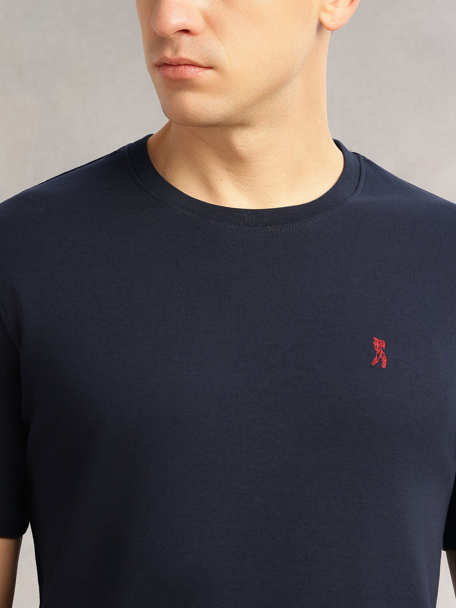 Thomas Scott Men Navy Cricket Club Collection Regular Fit Short Sleeves Round Neck Solid 100% Cotton Knitted Tshirt