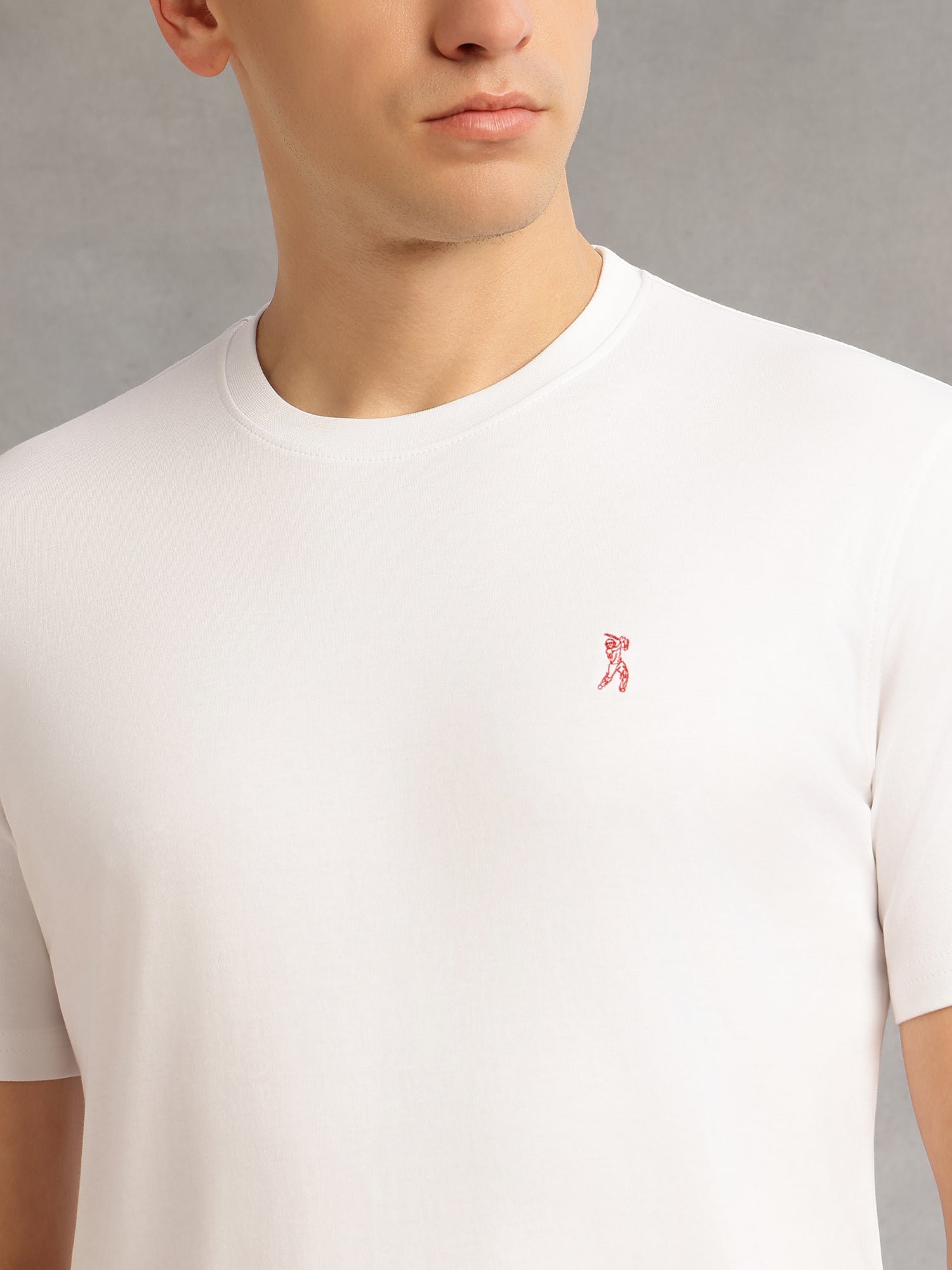 Thomas Scott Men White Cricket Club Collection Regular Fit Short Sleeves Round Neck Solid 100% Cotton Knitted Tshirt