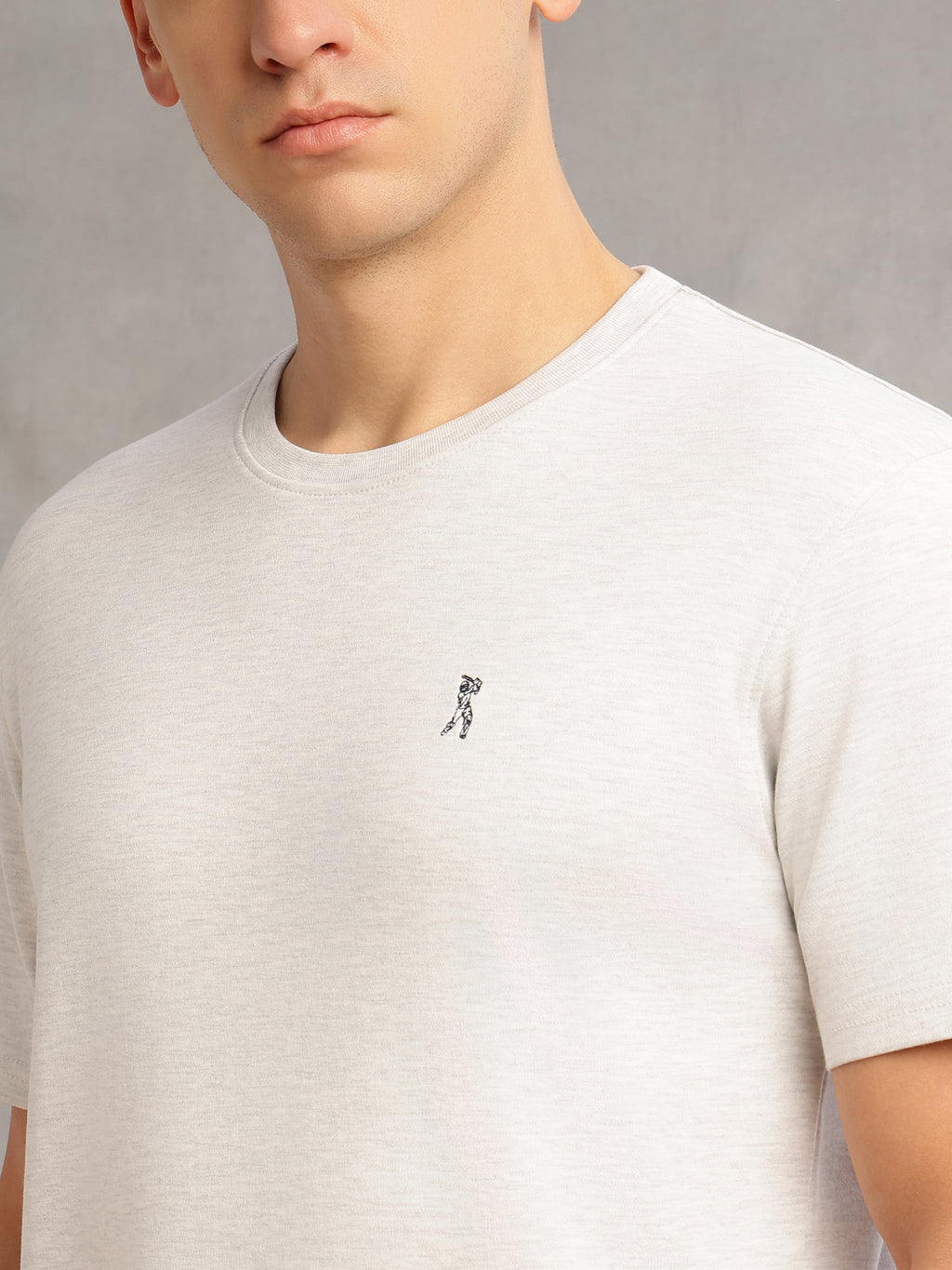 Thomas Scott Men Grey Cricket Club Collection Regular Fit Short Sleeves Round Neck Solid 100% Cotton Knitted Tshirt