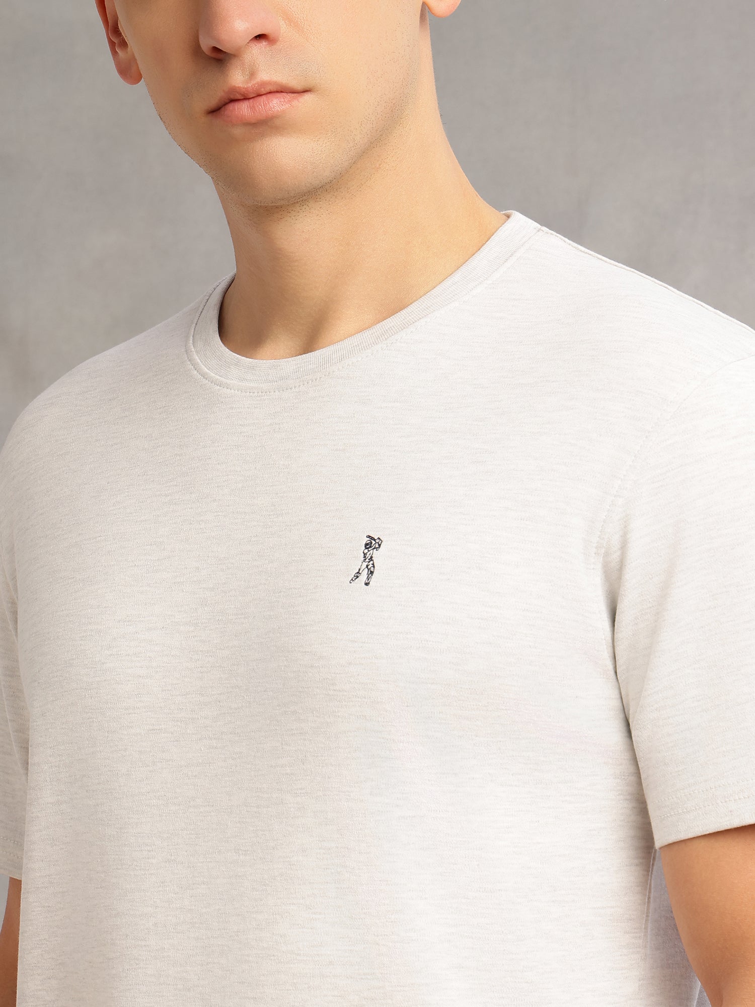 Thomas Scott Men Grey Cricket Club Collection Regular Fit Short Sleeves Round Neck Solid 100% Cotton Knitted Tshirt