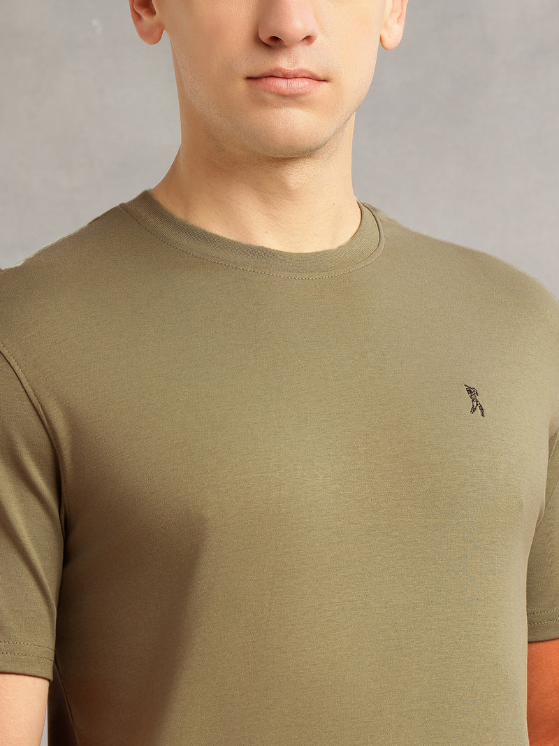 Thomas Scott Men Sea Green Cricket Club Collection Regular Fit Short Sleeves Round Neck Solid 100% Cotton Knitted Tshirt