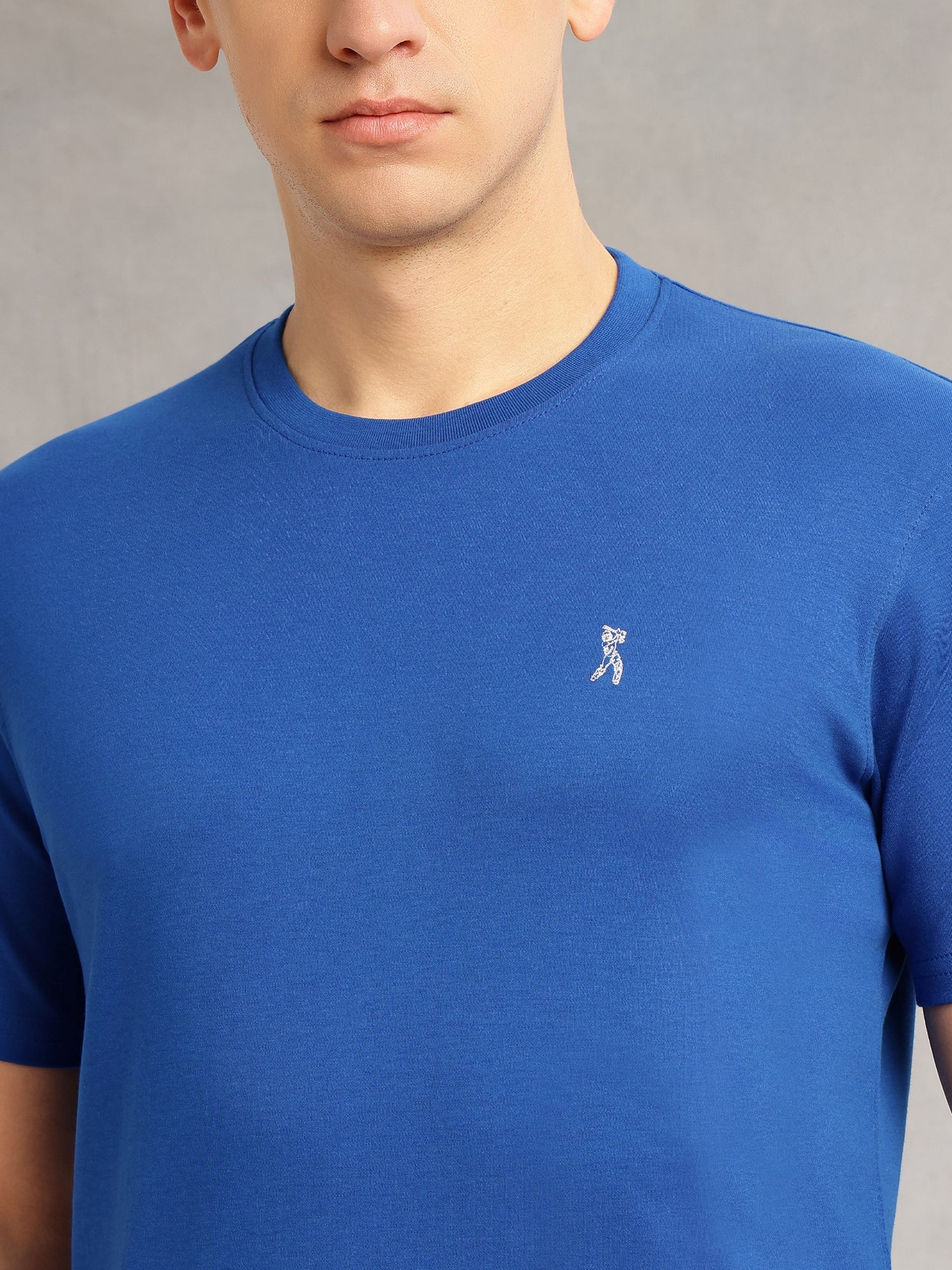 Thomas Scott Men Royal Blue Cricket Club Collection Regular Fit Short Sleeves Round Neck Solid 100% Cotton Knitted Tshirt