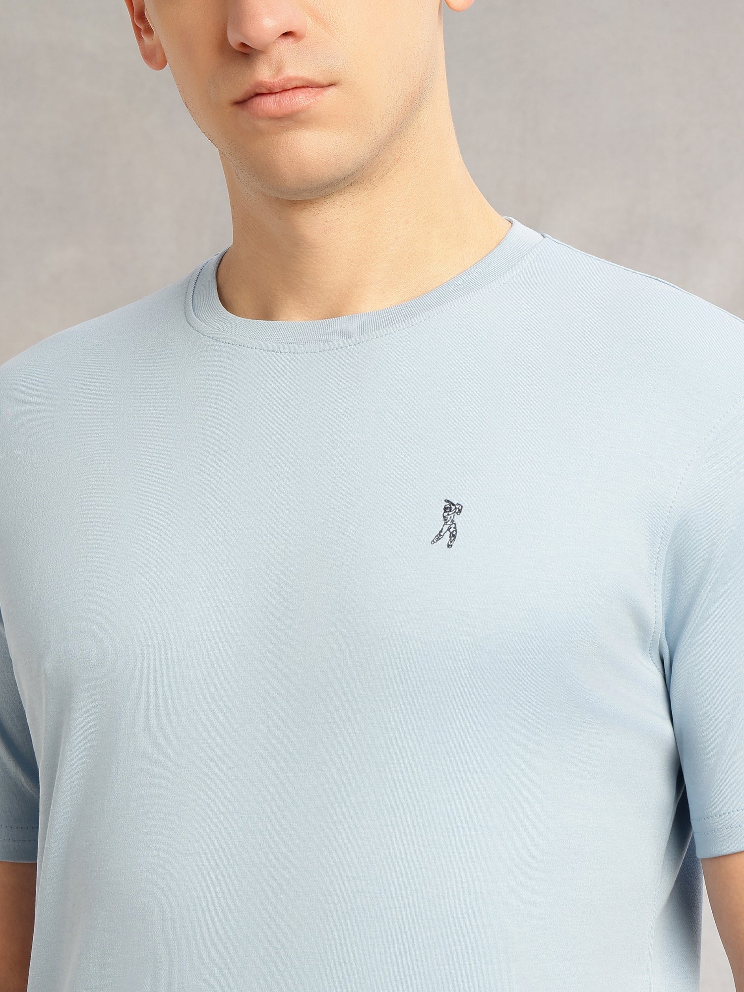 Thomas Scott Men Blue Cricket Club Collection Regular Fit Short Sleeves Round Neck Solid 100% Cotton Knitted Tshirt