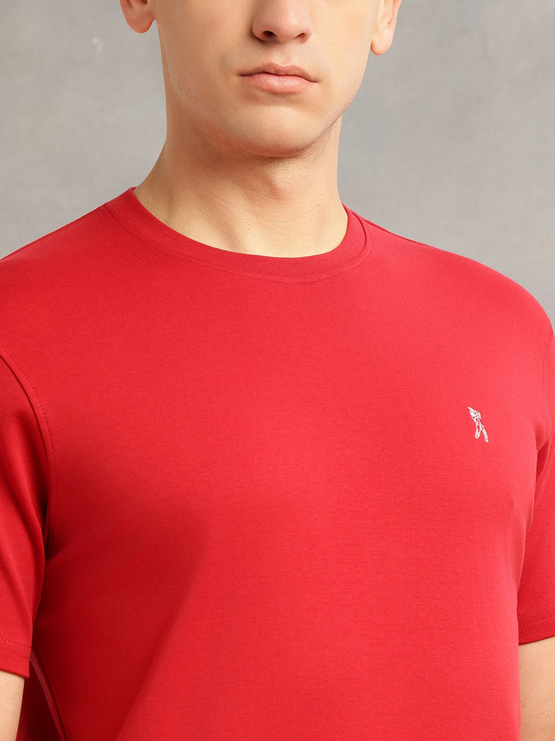 Thomas Scott Men Red Cricket Club Collection Regular Fit Short Sleeves Round Neck Solid 100% Cotton Knitted Tshirt