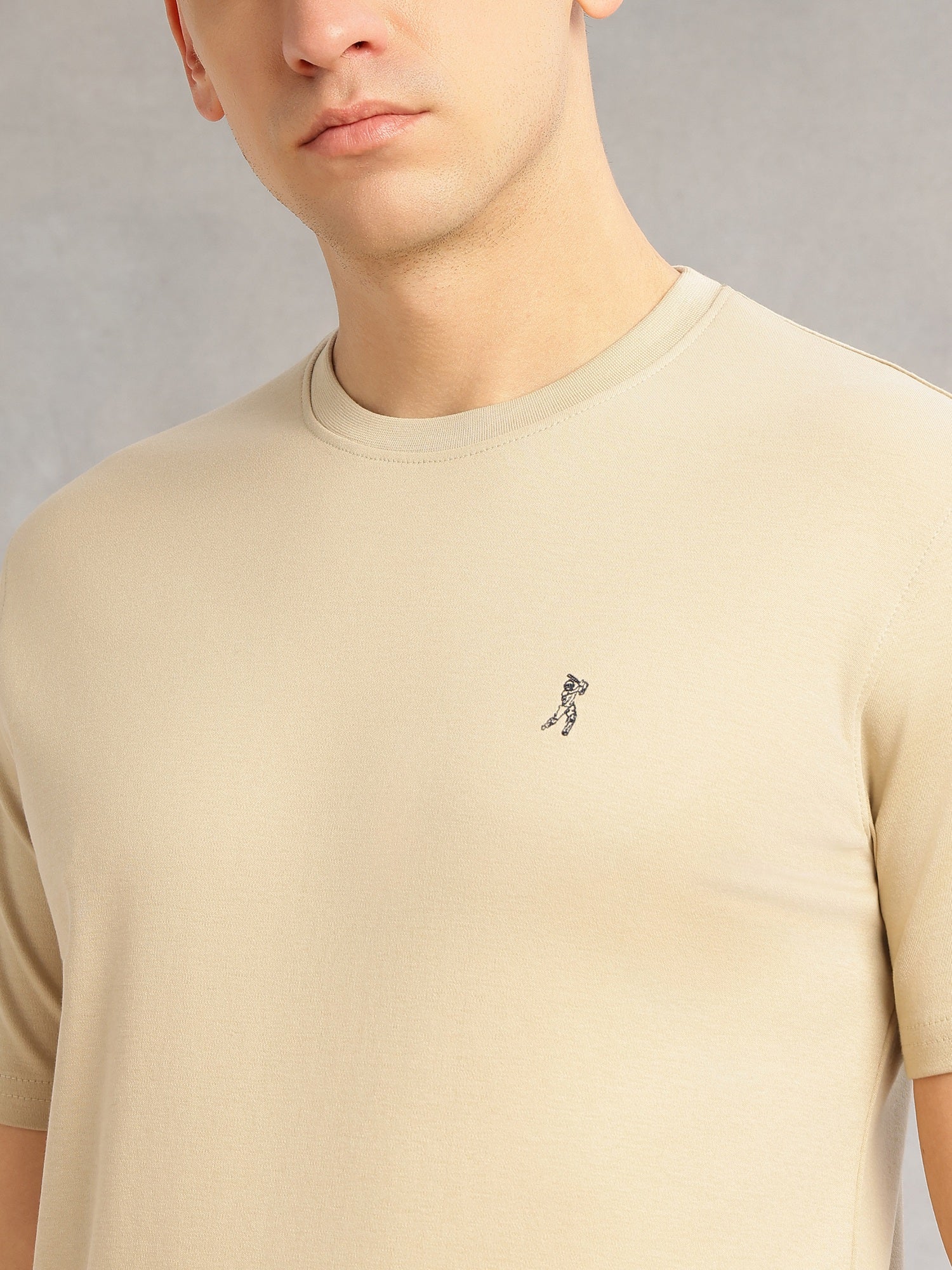 Thomas Scott Men Cream Cricket Club Collection Regular Fit Short Sleeves Round Neck Solid 100% Cotton Knitted Tshirt