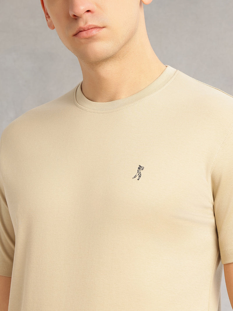 Thomas Scott Men Cream Cricket Club Collection Regular Fit Short Sleeves Round Neck Solid 100% Cotton Knitted Tshirt