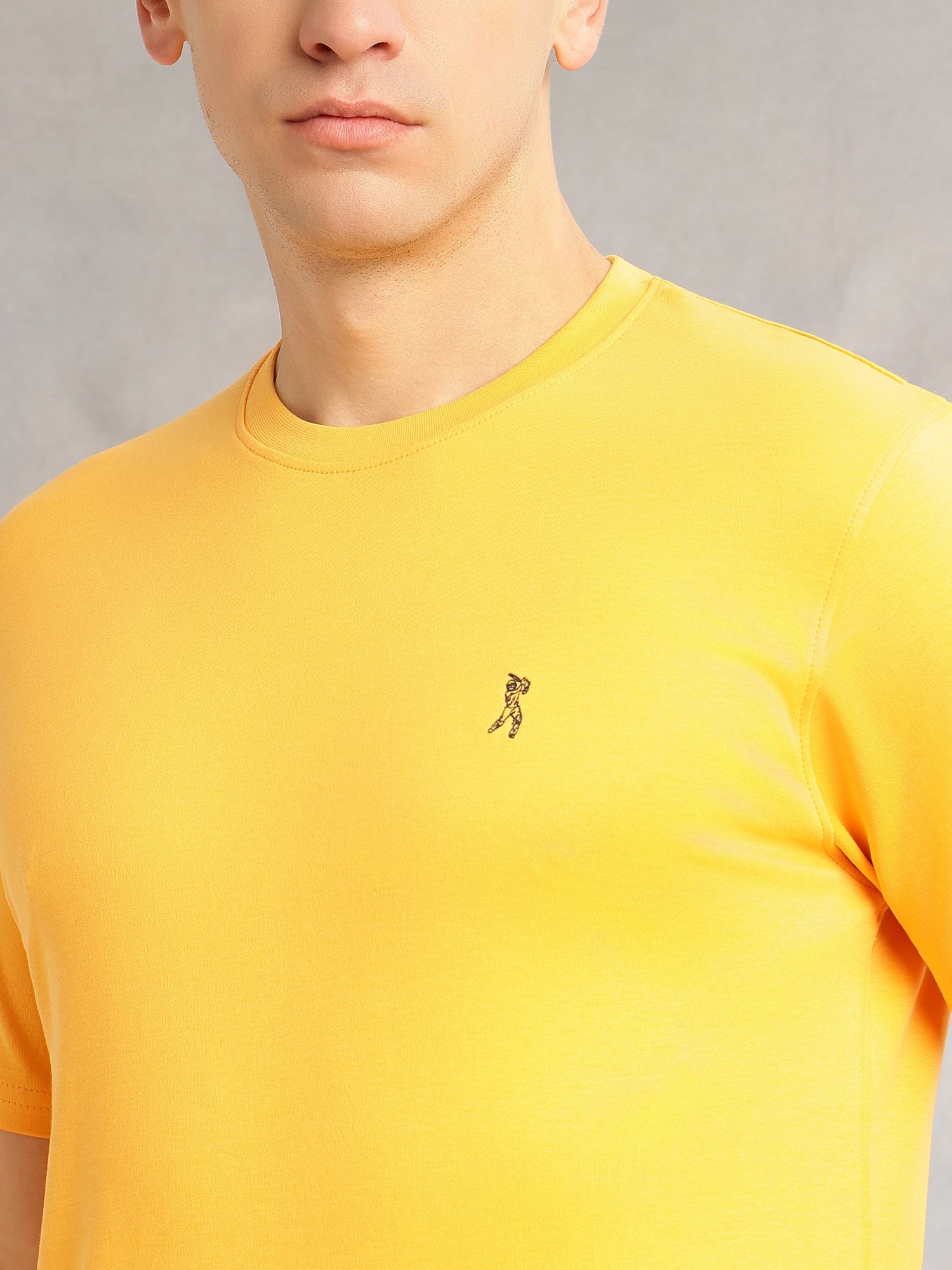 Thomas Scott Men Yellow Cricket Club Collection Regular Fit Short Sleeves Round Neck Solid 100% Cotton Knitted Tshirt