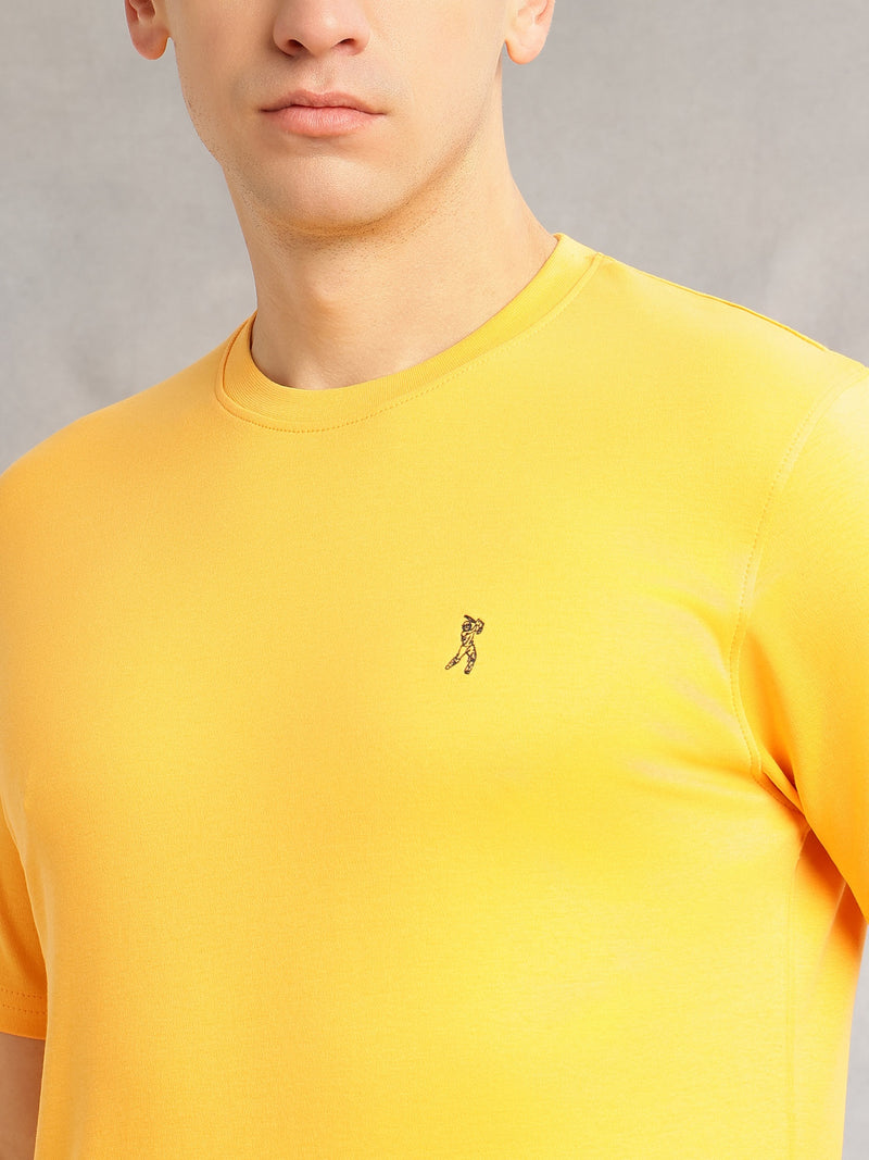 Thomas Scott Men Yellow Cricket Club Collection Regular Fit Short Sleeves Round Neck Solid 100% Cotton Knitted Tshirt