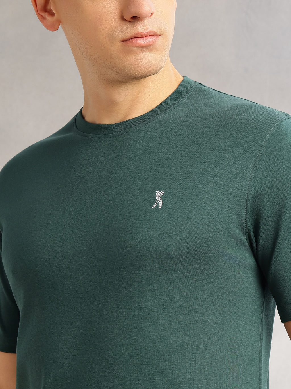 Thomas Scott Men Green Cricket Club Collection Regular Fit Short Sleeves Round Neck Solid 100% Cotton Knitted Tshirt