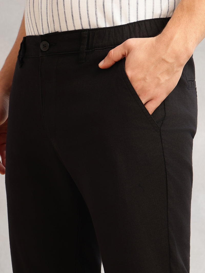Thomas Scott Men Black Straight Fit Mid-Rise Solid 4 Pockets Woven Chinos Trouser
