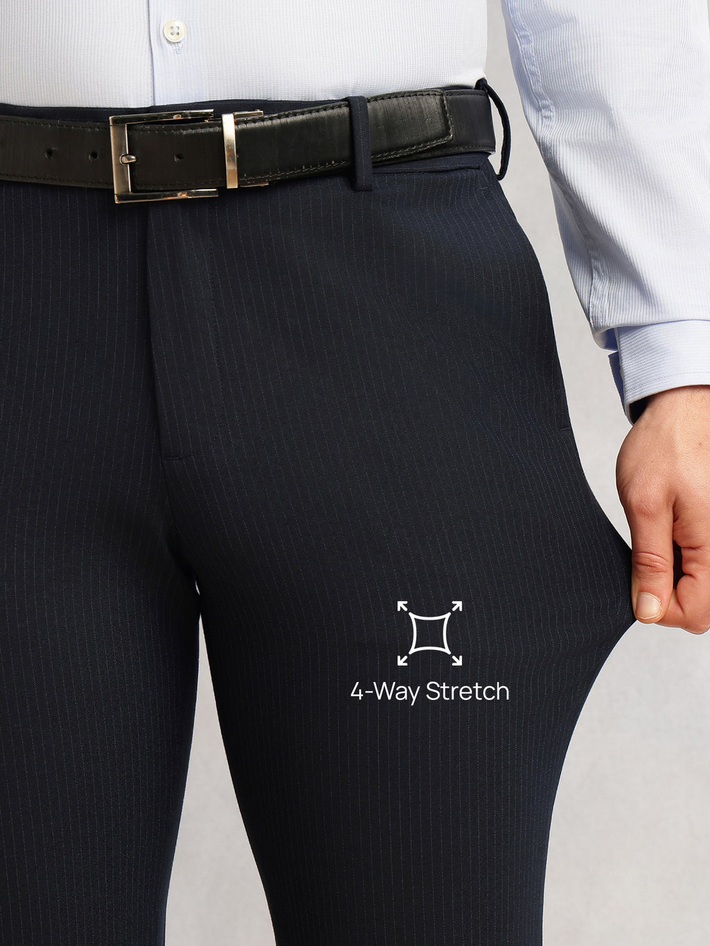 Thomas Scott Men Navy1 Slim Fit Mid-Rise Flexi-Waist 4-Way Stretch Solid Formal Performance Trouser