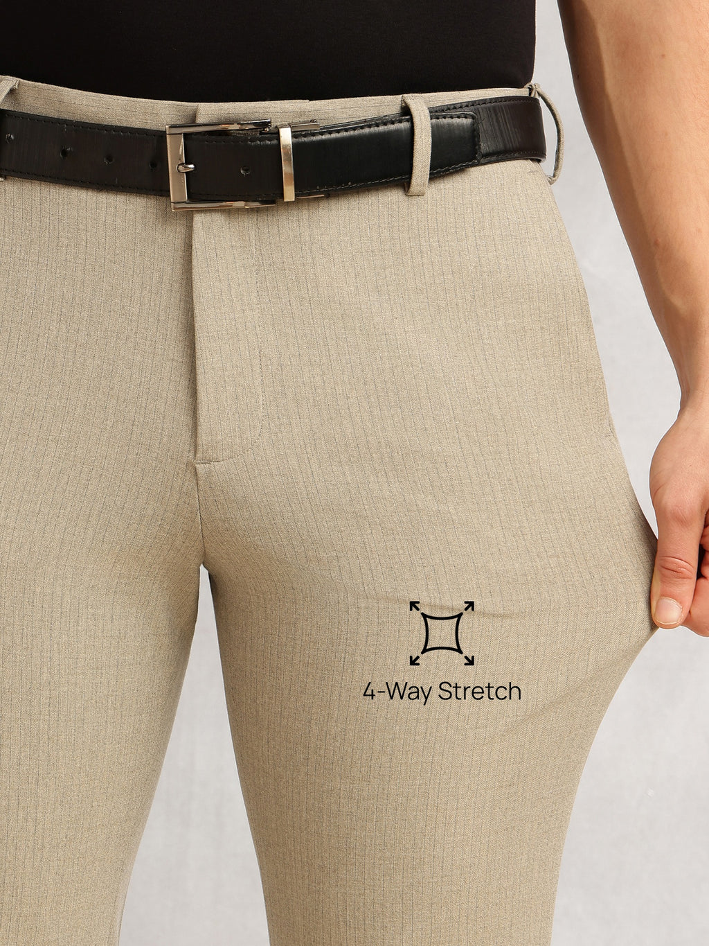 Thomas Scott Men Khaki Slim Fit Mid-Rise Flexi-Waist 4-Way Stretch Solid Formal Performance Trouser