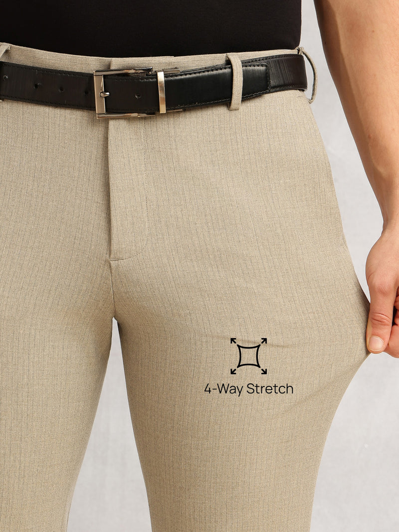 Thomas Scott Men Khaki Slim Fit Mid-Rise Flexi-Waist 4-Way Stretch Solid Formal Performance Trouser