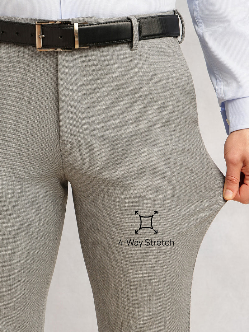Thomas Scott Men Dark Grey Slim Fit Mid-Rise Flexi-Waist 4-Way Stretch Solid Formal Performance Trouser