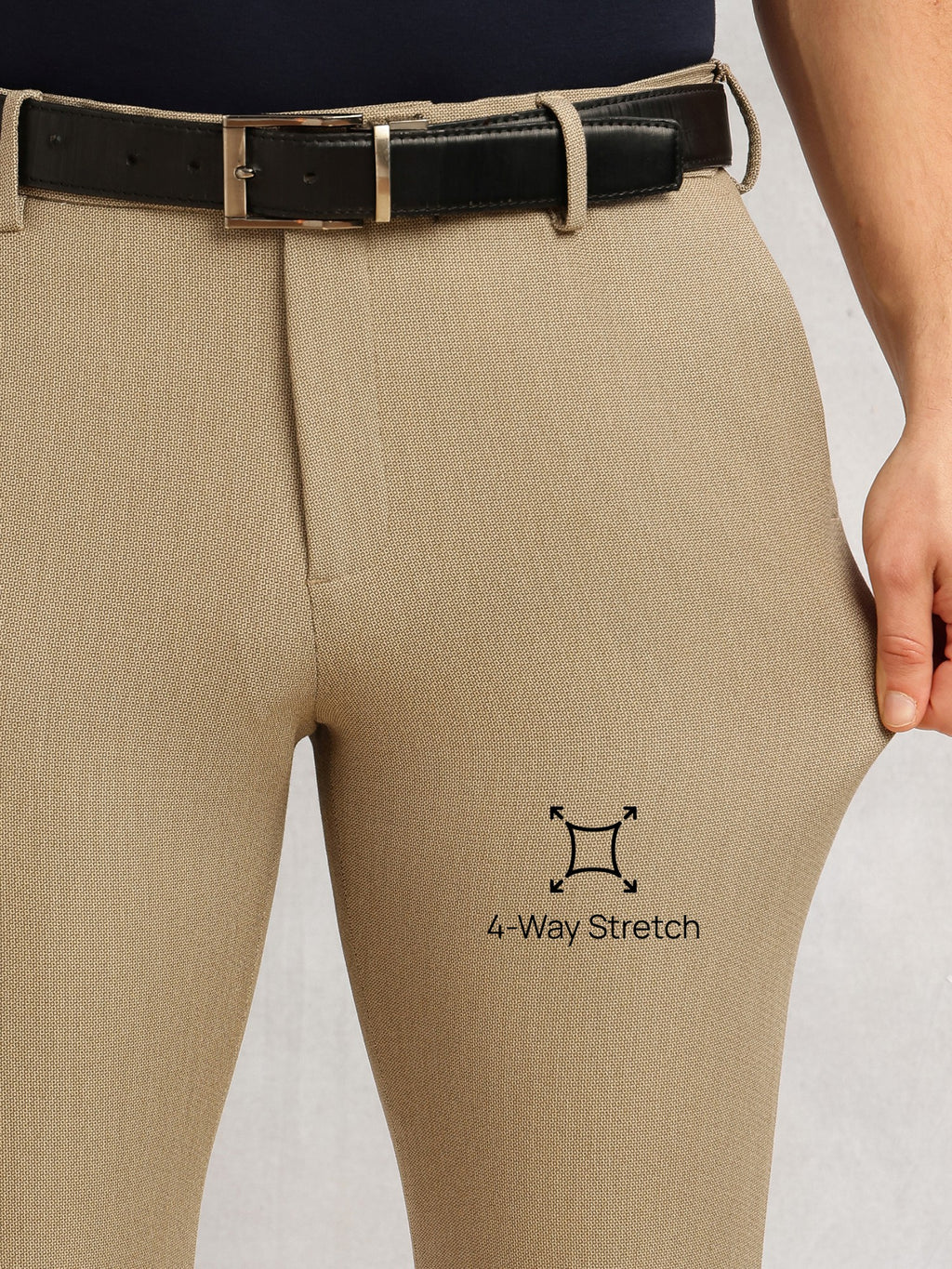 Thomas Scott Men Dark Khaki Slim Fit Mid-Rise Flexi-Waist 4-Way Stretch Solid Formal Performance Trouser