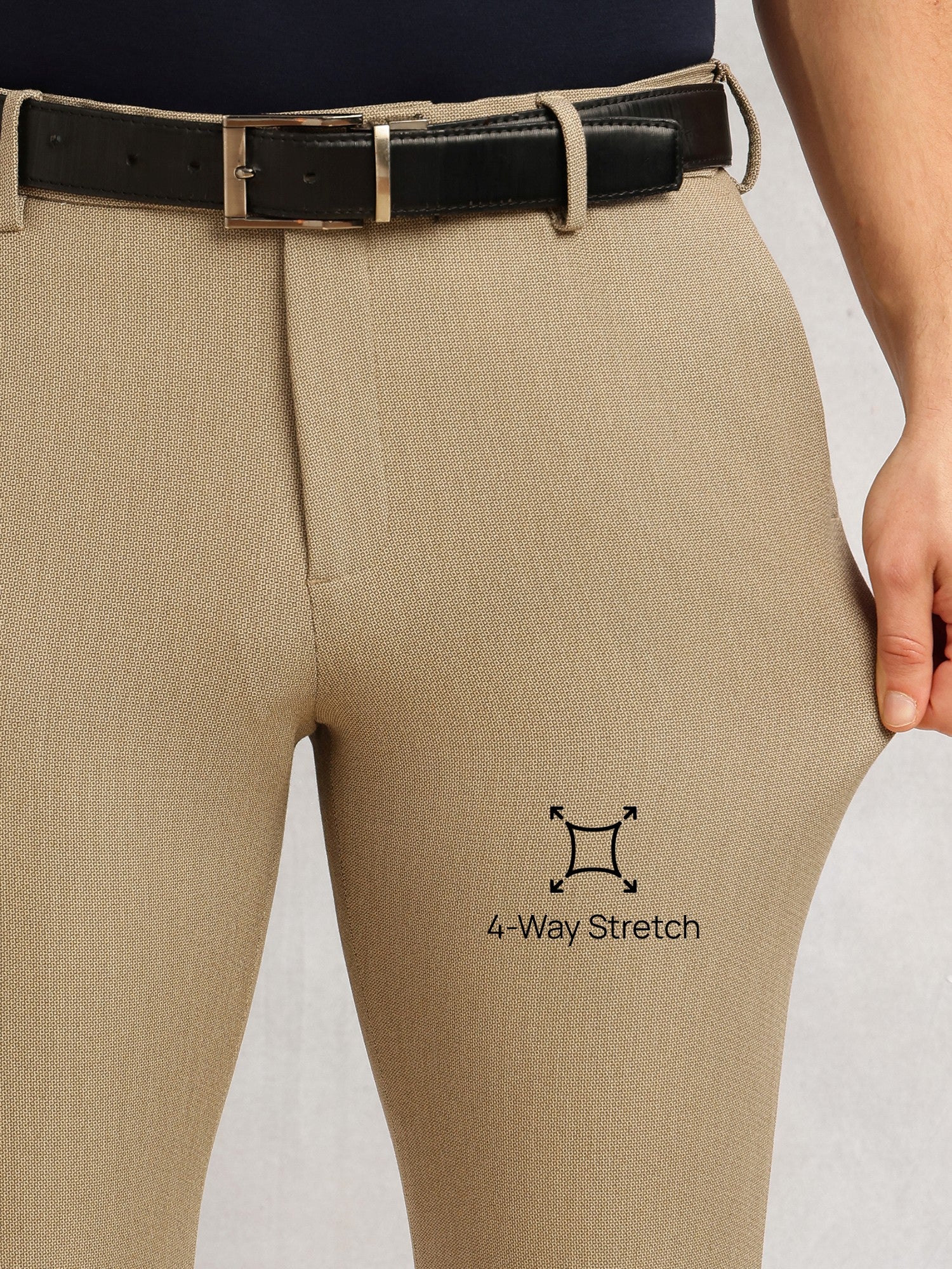 Thomas Scott Men Dark Khaki Slim Fit Mid-Rise Flexi-Waist 4-Way Stretch Solid Formal Performance Trouser