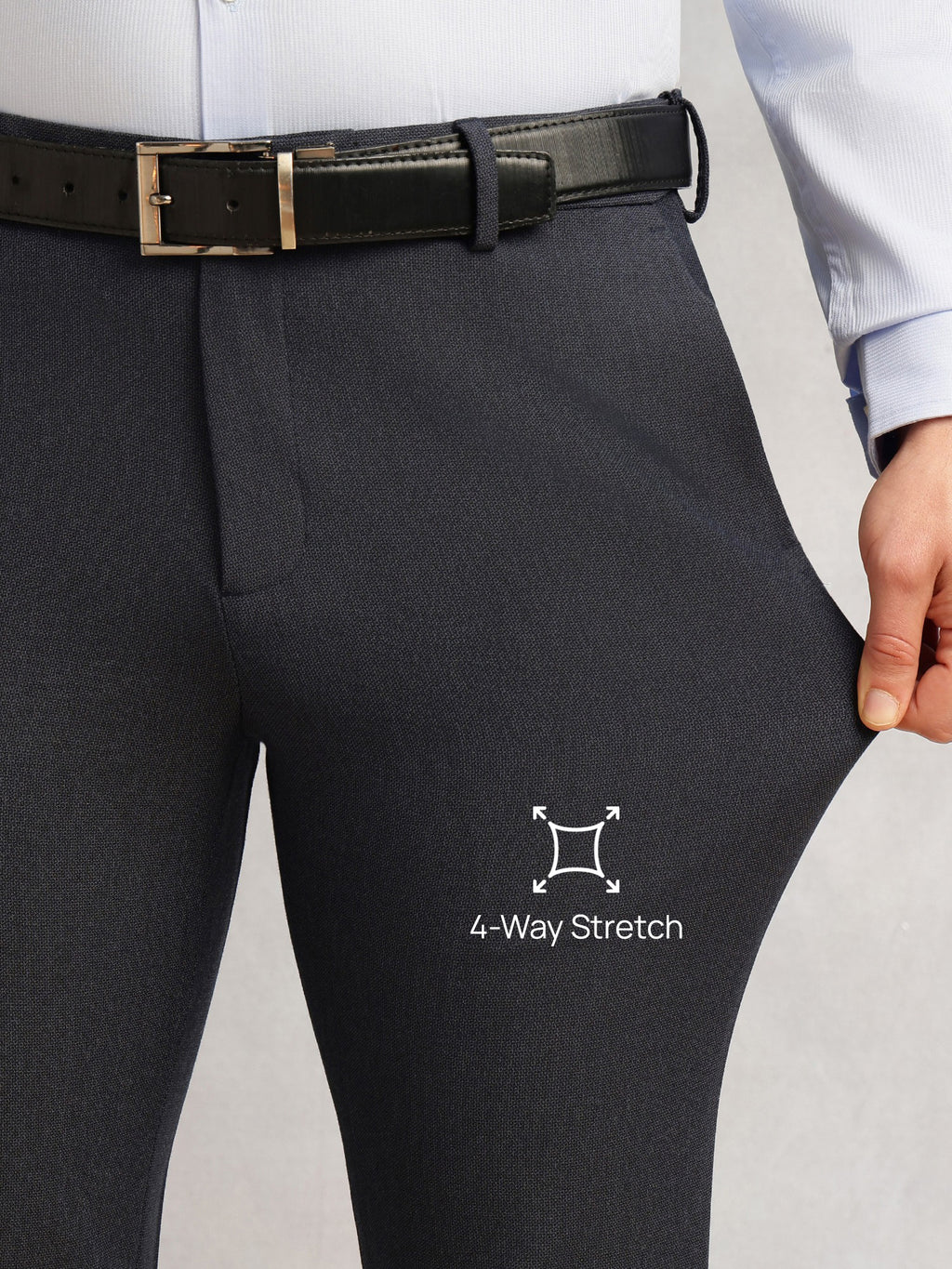 Thomas Scott Men Navy2 Slim Fit Mid-Rise Flexi-Waist 4-Way Stretch Solid Formal Performance Trouser