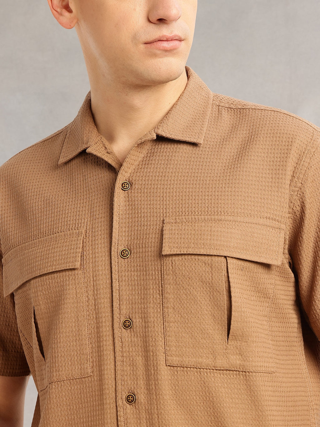Thomas Scott Men Brown Cricket Club Collection Regular Fit Short Sleeves Self Design 100% Cotton Co-Ord Set with Shirt Collar