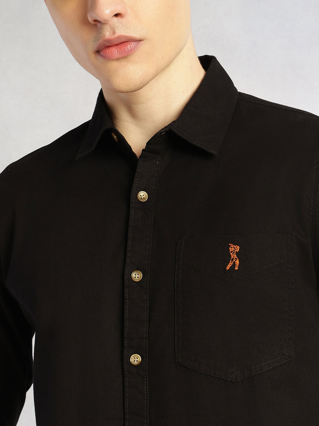 Thomas Scott Men Black Cricket Club Collection Long Sleeves Slim Fit Spread Collar 100% Cotton Twill Casual Shirt