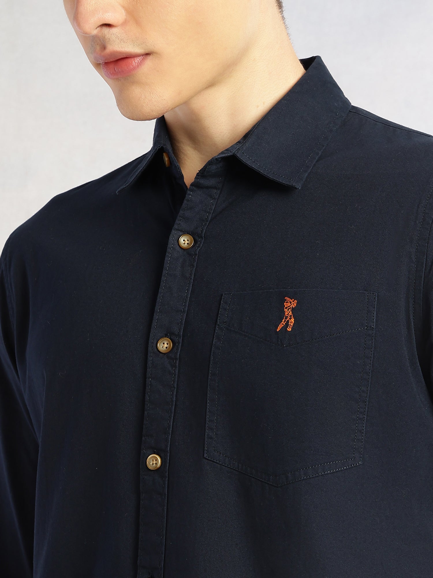 Thomas Scott Men Navy Cricket Club Collection Long Sleeves Slim Fit Spread Collar 100% Cotton Twill Casual Shirt