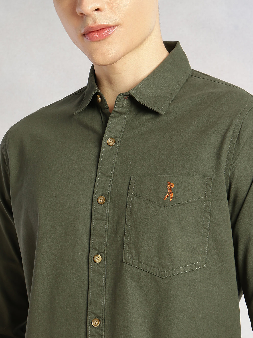 Thomas Scott Men Olive Cricket Club Collection Long Sleeves Slim Fit Spread Collar 100% Cotton Twill Casual Shirt